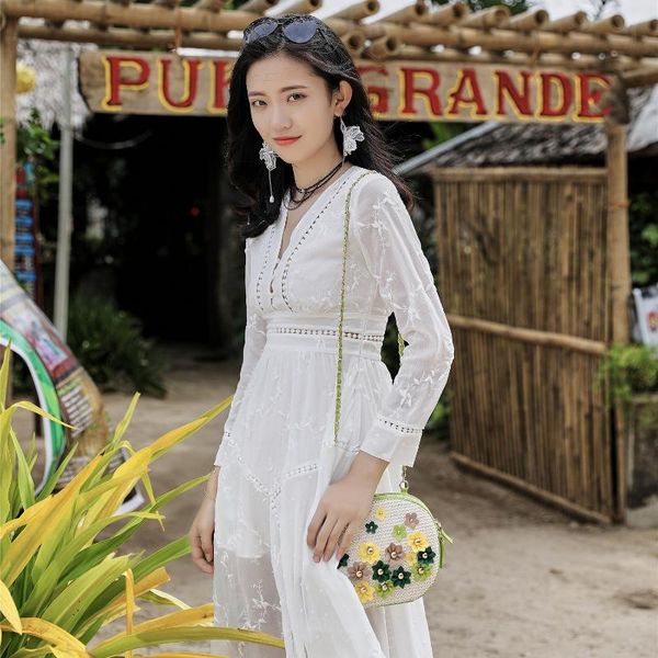 

casual dresses seaside holiday beach skirt white lace heavy industry embroidery irregular hem fairy dress, Black;gray