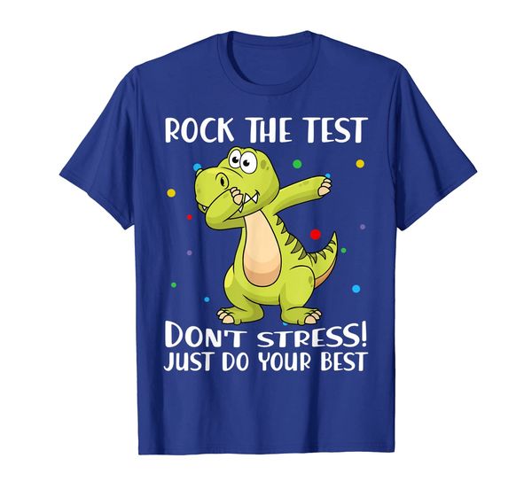 

rock the test don't stress just do your dinosaur tshirt, White;black