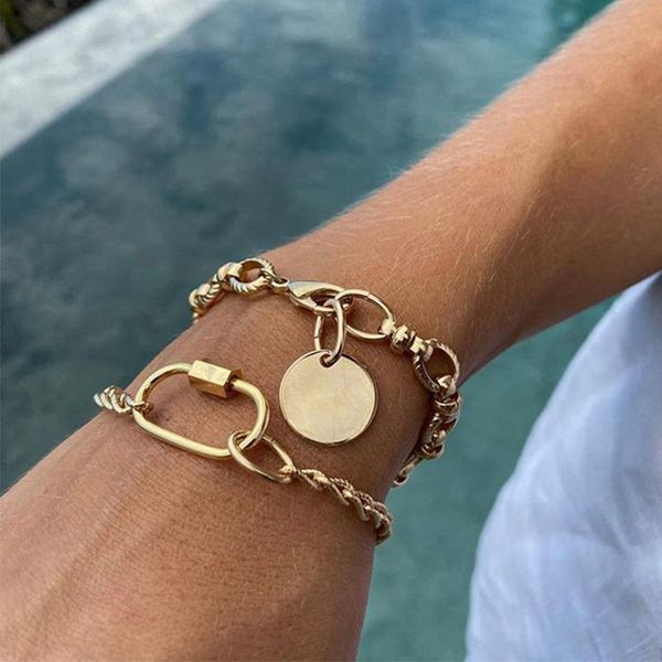 

link, chain bohemian gold circular sequined tassel bracelets for women boho jewelry geometric link beads hand charm set, Black