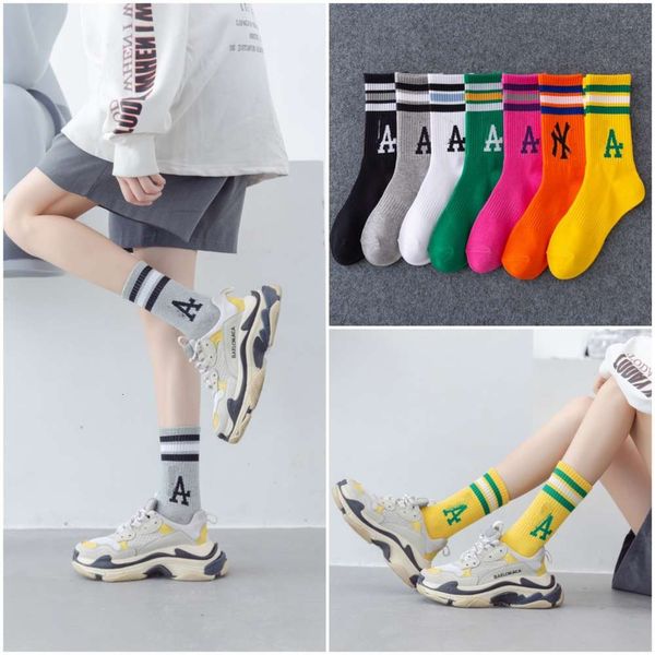 

candy color bar socks children's middle tube trend letters calf pile hip, Black;white