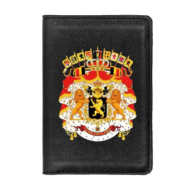 

card holders classic fashion luxury the kingdom of belgium emblem printing leather passport cover holder case, Brown;gray