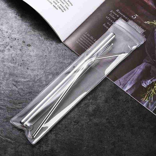 

drinking straws 1 set 304 steel straw with cleaner brush reusable 21.5 cm metal coffee