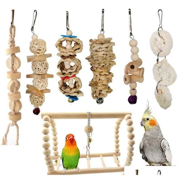 

7pcs/lot combination parrot toy bird articles parrot chew toy bird toys funny swing ball bell standi jllzaz home003