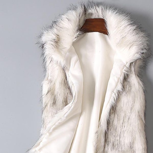 

2021 new fashion faux fur coat winter women coat womens fur vest ladies wool soft handfeel vest stand collar faux vest, Black