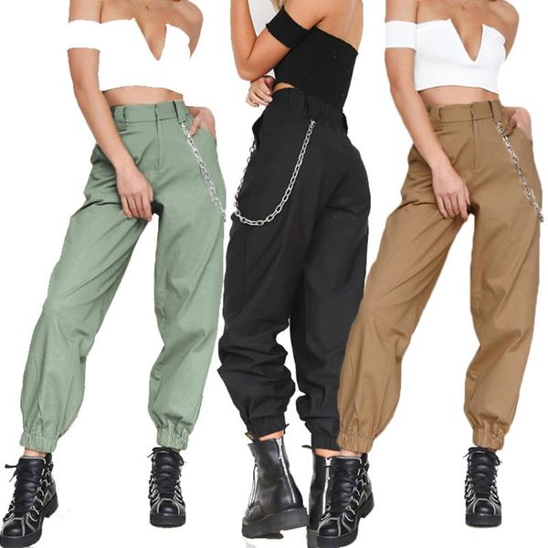 

women's pants & capris woman camo cargo high waist loose trousers joggers camouflage sweatpants streetwear with chain punk cool, Black;white
