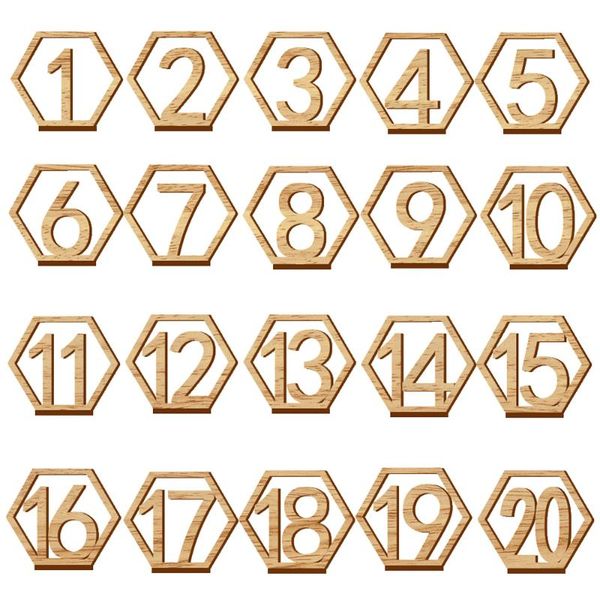 

20pcs wooden wedding table number holders table cards with base for wedding decoration event party supplies 1-20 place holder
