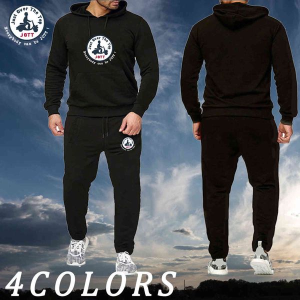 

new autumn clothes fashion men's tracksuit solid color hooded sweatshirts + jogging pants sets jott print design male sportswear, Gray