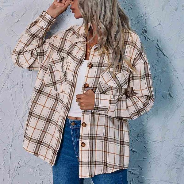 

women's blouss & shirts camisa xadrz d manga longa fminina, camisa casual, com botÃµs gola virada para baixo, outono invrno e8nx, White