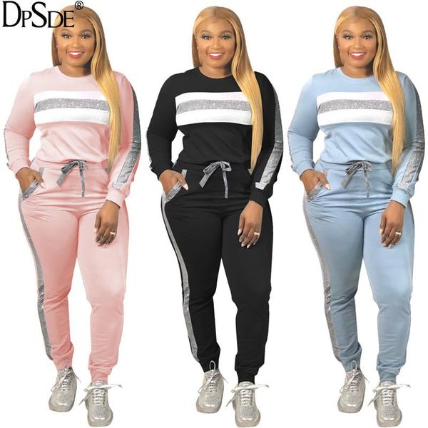 

two piece dress dpsde pink sprots 2021 skinny pieces women set autumn light blue full sleeve casual loose long household black pants, White