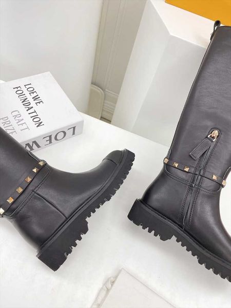 

boots autumn/winter selling high barrel knight italian calf leather upper imported cowhide neri size 35-39, Black