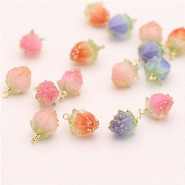 

charms 2/pcs diy jewelry accessories multicolor resin strawberry fruit pendant 9*15mm flower bud cute earrings necklace bracelet, Bronze;silver