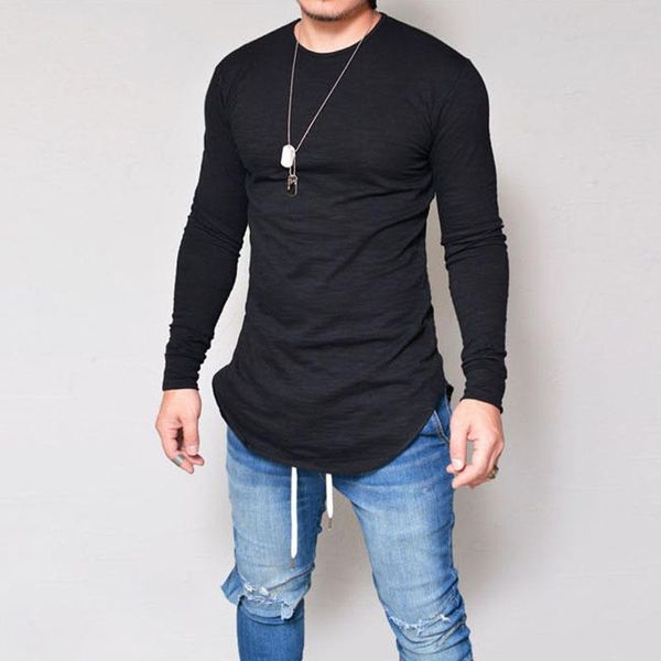 

miseta deporte hombre 2021 ropa de deporte elastic men's blue t-shirt round neck long sleeve cotton t-shirt tshirt, Black;blue