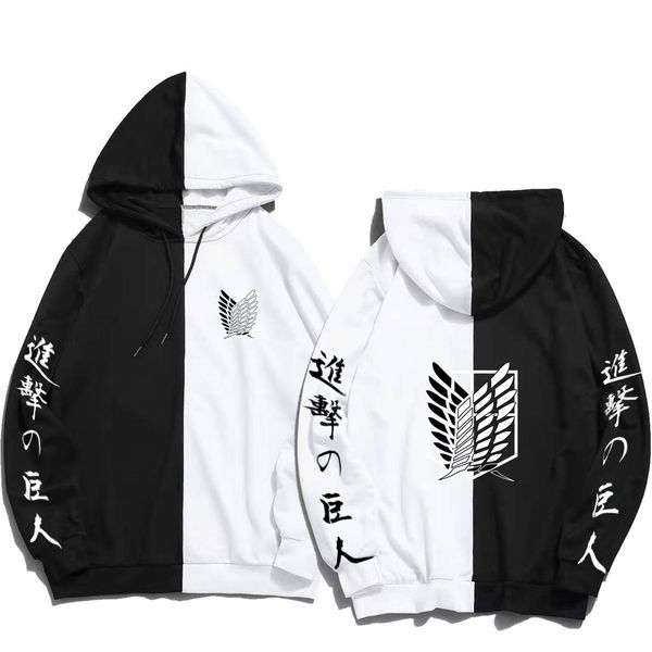

japan anime attack on titan print men hoodies sweatshirts hoodie patchwork thin clothing hip hop streetwear, Black