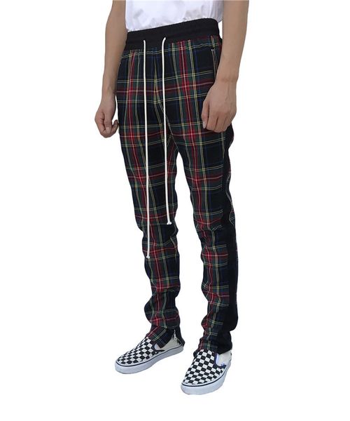 Mode Männer Jogginghose Hip Hop Hosen Rot Plaid Streetwear Zipper Dünne Bleistift Hosen männer Hosen Jogger Hosen für Mann