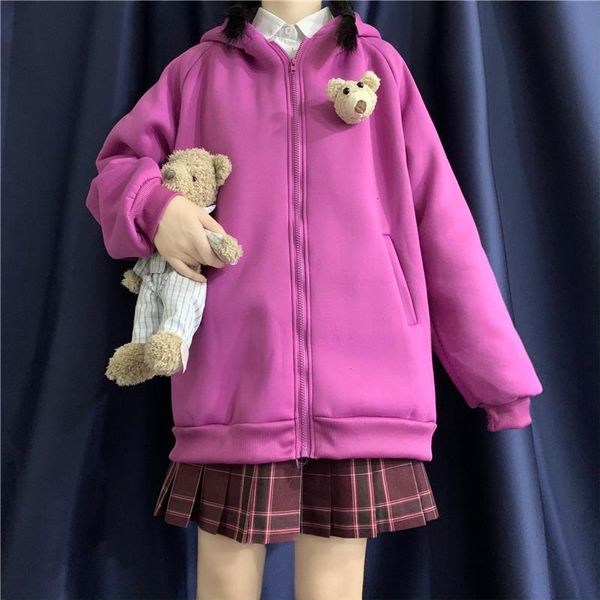 

women's hoodies & sweatshirts women sweatshirt autumn and winter college girl soft sister ears student loose wild sweater coat, Black