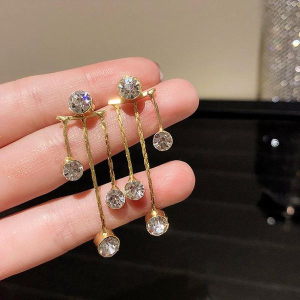 

dangle & chandelier vsnow korean fashion bling rhinestone tassel long earrings for women minimalist asymmetric party jewelry, Silver