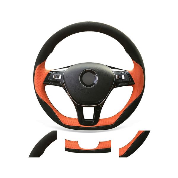 

diy hand stitched soft non-slip black leather steering wheel cover for volkswagen golf 7 e-golf jetta