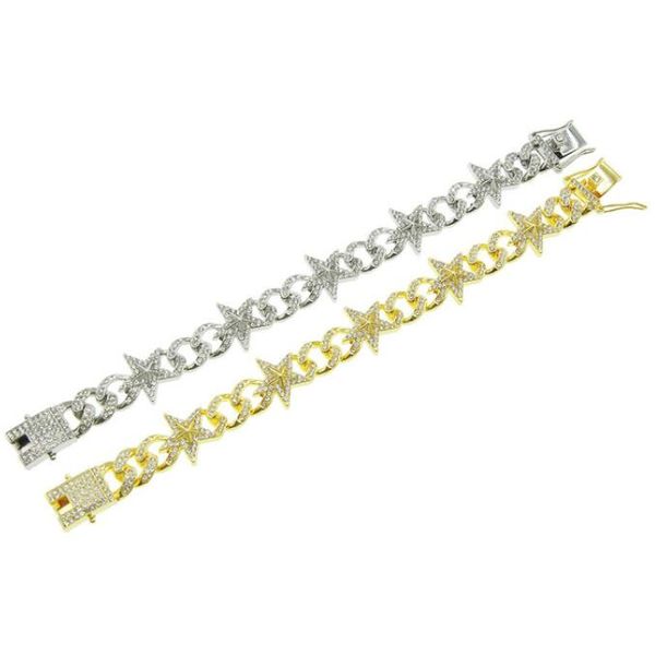 

hip hop three-dimensional stars full of diamond cuban chain bracelet men's trendy personality street cool punk, Black