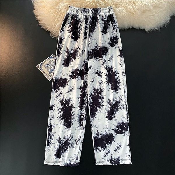 

women's pants & capris tie dye printed clothes women wide leg loose summer leisure sports high waist trousers korean fashion hip-hop, Black;white