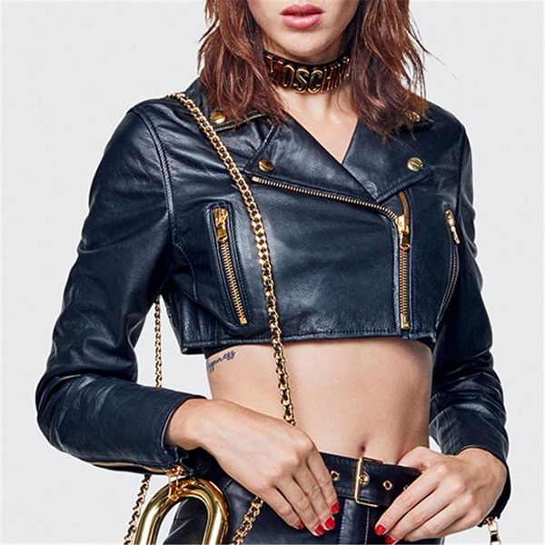 

women's leather & faux streetwear women jacket 2021 fashion ladies zipper short coat moto female button black outercoat girls chic