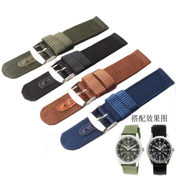 

watch bands est fashion military uniform nylon tarpaulin with strap 18/20/22 / 24mm 4 ribbon stainless steel buck, Black;brown