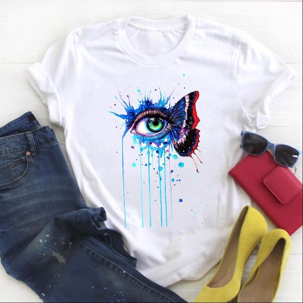 

women butterfly watercolor print 90s fashion print summer t tee ladies female tshirt womens shirt clothes graphic t shirt, White