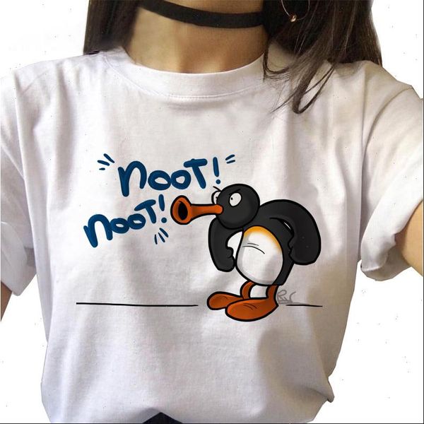 

ladies harajuku t shirt noot pingu t shirt printing t shirt casual ulzzang kawaii clothing cartoon female, White