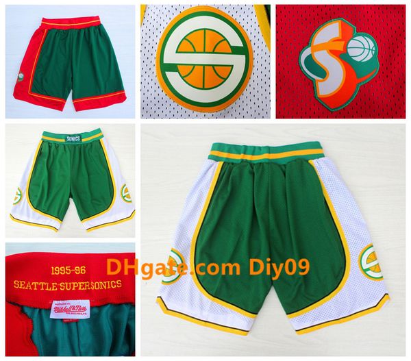 

mens seattle supersonics durant 20 payton kemp mitchell & ness stitched retro shorts breathable new pants sweatpants classic shorts, Black