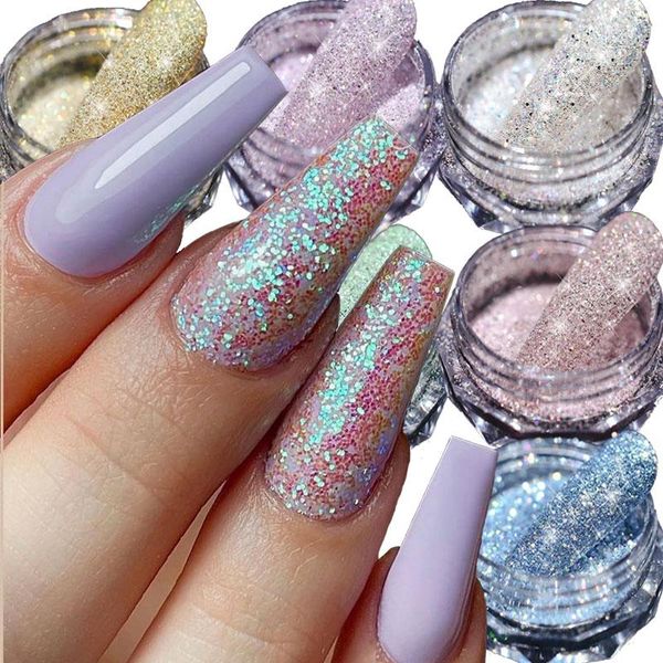 

nail glitter diamond powder 8 colors crystal shiny pigment holographic glass micro drill diy fashion nails art decoration, Silver;gold