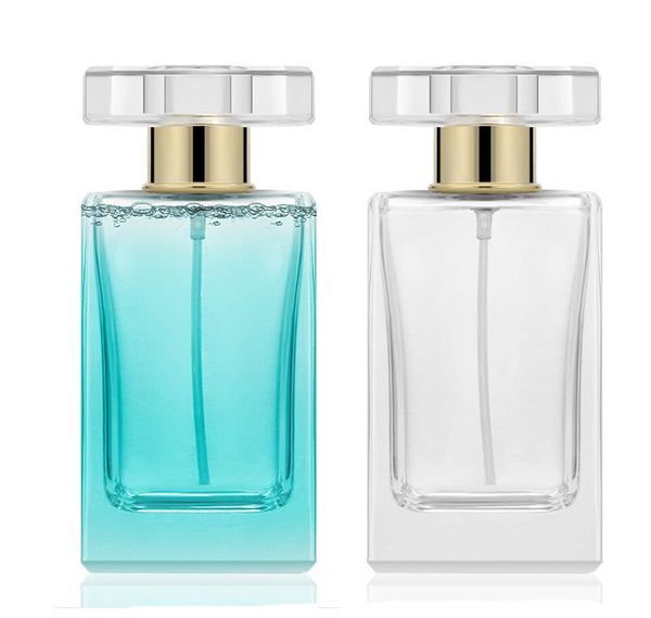 

2021 50ml / 1.69 oz clear refillable perfume bottle portable square empty glass perfume atomizer bottle with spray applicator sn5196