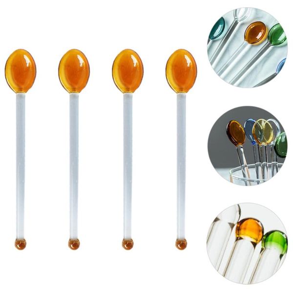 

spoons 4 pcs heat resistant glass clear coffee spoon long handle dessert