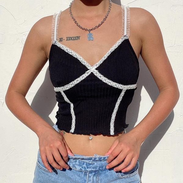 

women's tanks & camis 2021 women clothes y2k casual streetwear backless sleeveless vestsummer crop lace lacework clubwear tank high wa, White
