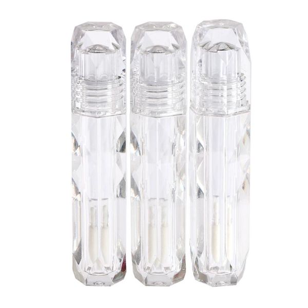 

3pcs 4ml empty lip gloss tubes refillable clear crystal lipstick bottle plastic lip tube with brush for women diy sample vials