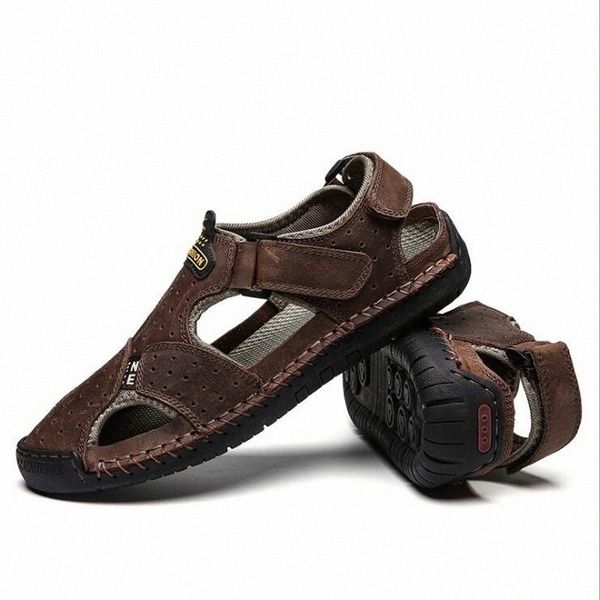 

summer breathable flat men sandals fashion outdoor casual beach mens shoes men soft leather sandals plus size 38 48 sandals high heels s8a3#, Black