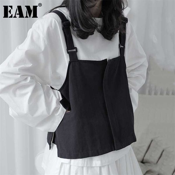 

[eam] women loose fit black pocket brief temperament vest v-collar sleeveless fashion spring autumn 1da993 211009, Black;white