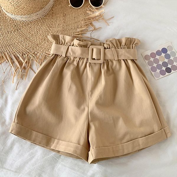 

solid color elasticity lovely women shorts girls korean style sweet students casual elastic waist simple with belt trousers girl, White;black