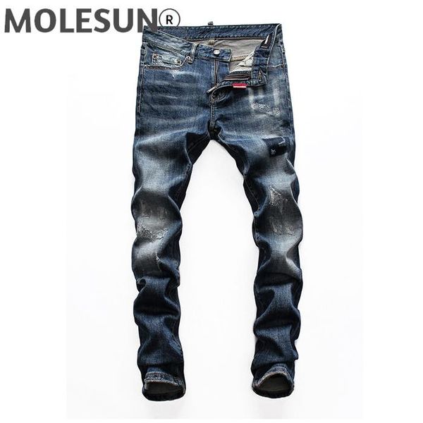 

men's jeans brand european style mens blue men slim denim trousers hole pencil pants for 8116