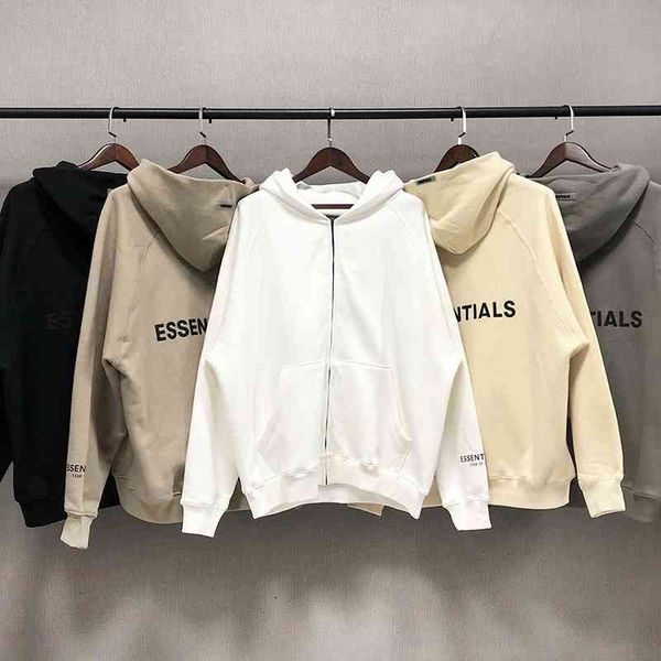

feel of god fog essentials new double line reflective letter zipper hooded cardigan coat, Black
