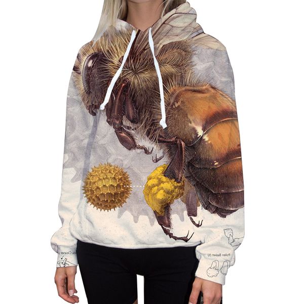

Hoodie Autumn Casual Round Neck XL Long Sleeve Cute Bee Print Loose Women's, Black