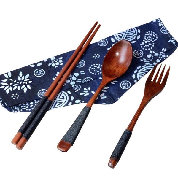 

mats & pads japanese vintage wooden chopsticks spoon fork tableware 3pcs set gift western wood dessert fruit servin