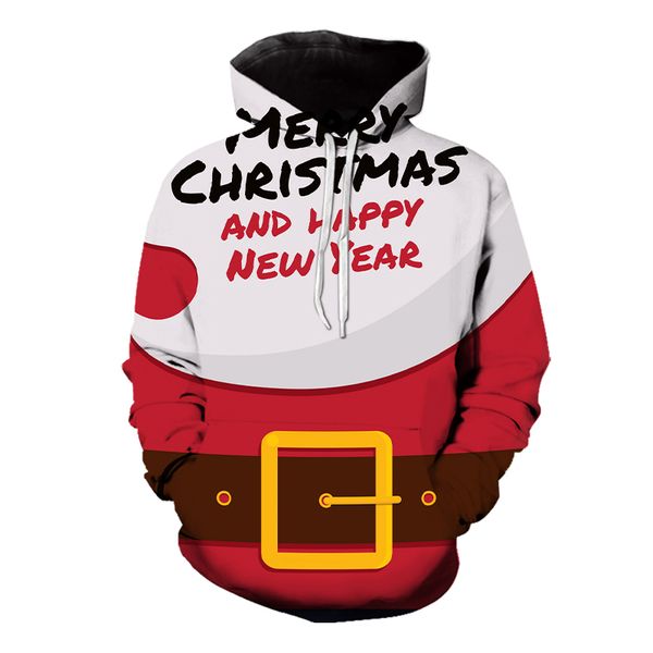 

men's christmas belt pattern 3d printing long-sleeved hooded sweater, White;black