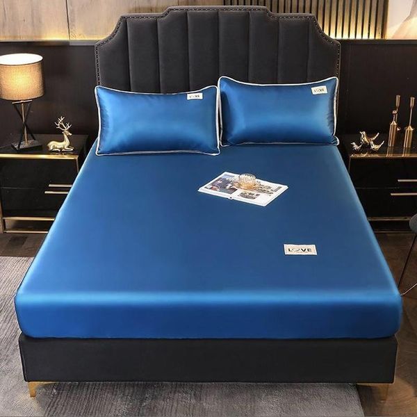 

sheets & sets wostar summer solid satin silk elastic band fitted sheet mattress cover super soft cozy queen king size bed and case