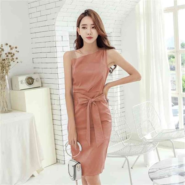 

ol one shoulder piece dress for women summer korea sleeveless irregular neck sundress ladies office midi bodycon 210602, Black;gray
