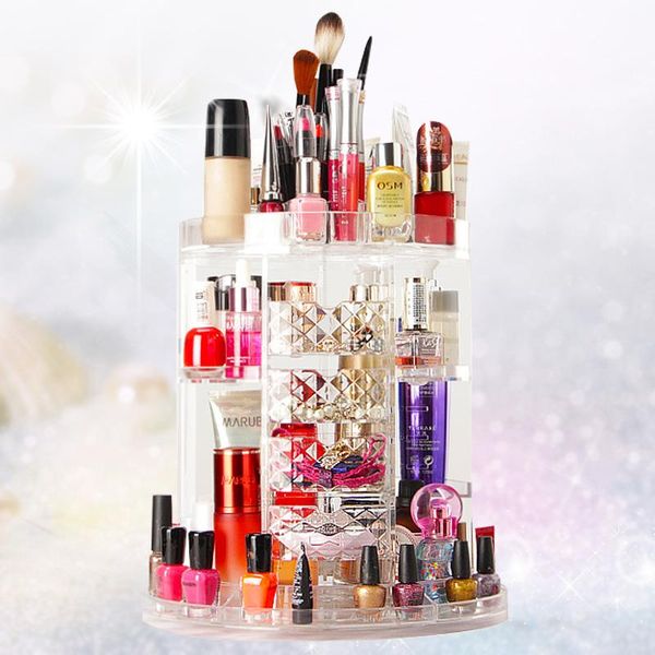 

bathroom storage & organization 360-degree rotating drawer makeup box brush holder jewelry organizer case transparent acrylic cosmetic