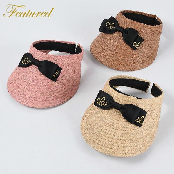 

wide brim hats fashion design bow visor sun caps women tie-dye raffia empty cooling beach sunscreen sport cap wholesale, Blue;gray