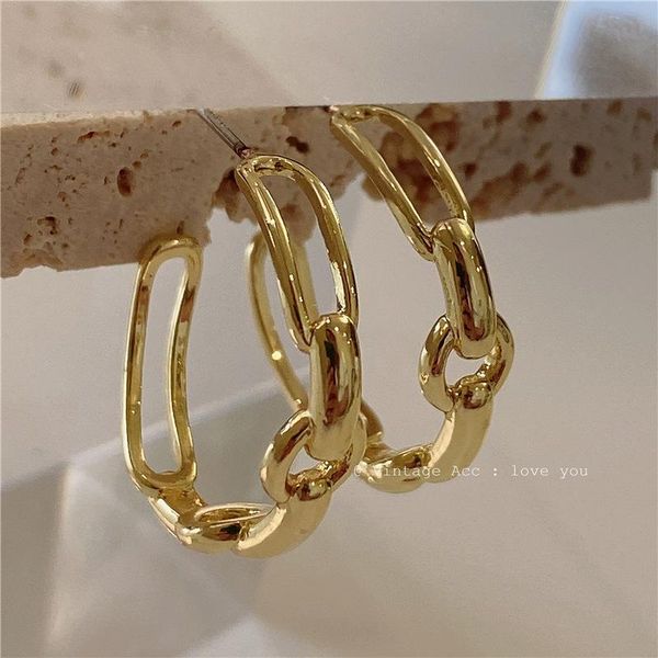 

stud south korea retro geometric chain earrings temperament girl metallic hollow ins wind, Golden;silver