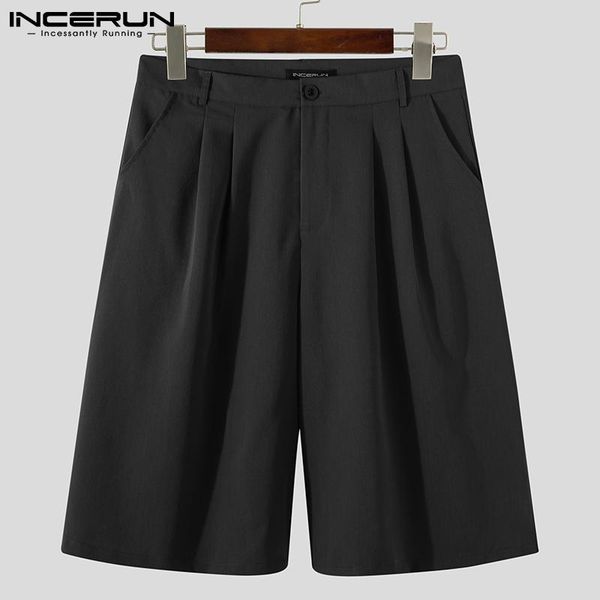 

men's shorts summer men solid color button loose pockets breathable wide leg streetwear 2021 fashion korean bottoms incerun, White;black