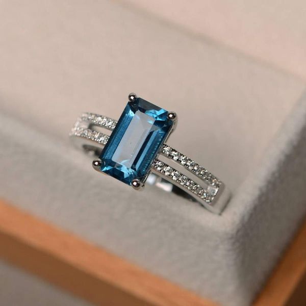 

cluster rings european and american fashion jewelry s925 silver micro-set color blue zircon crystal square ladies ring, Golden;silver