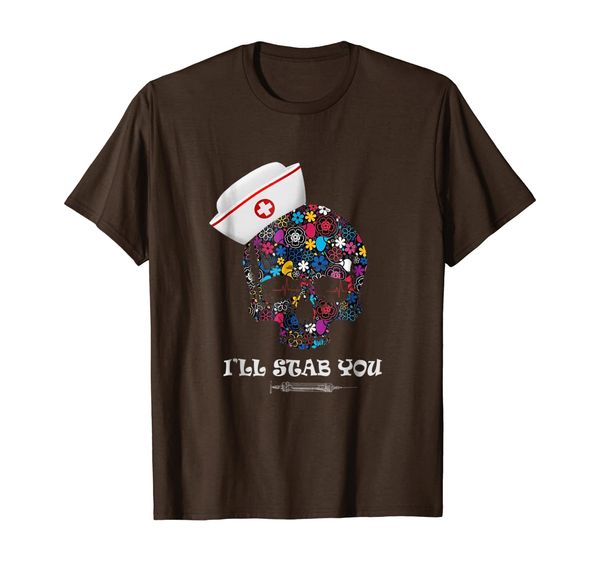 

i'll stab you nurse floral skull t-shirt, White;black