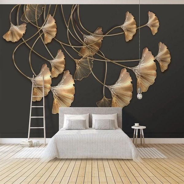Wallpapers Benutzerdefinierte 3D-Tapete Moderne leichte Luxus-abstrakte Pflanzenblumen Große Blätter sind zum Wohnzimmer-Hintergrund-Wandbildaufkleber geworden